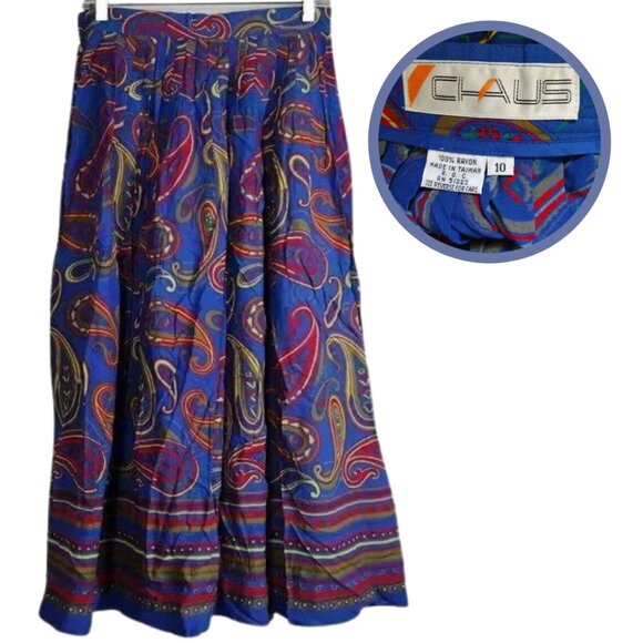 Vintage Paisley Print Skirt Women's Bohemian Midi Pleated Sz1 0 Nostalgic Rare - Picture 2 of 12
